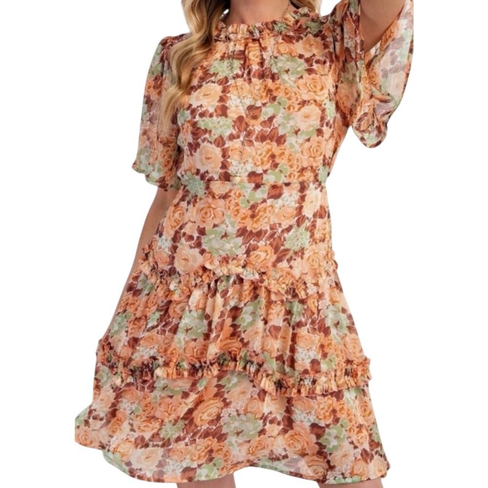 NWT Easel floral tiered ruffle dress tie back at neck & open back zip closure